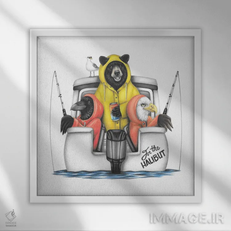 تابلو دکوراتیو قایق ماهیگیری هالیبوت اثر مندی هک - نمای قابدار سفید