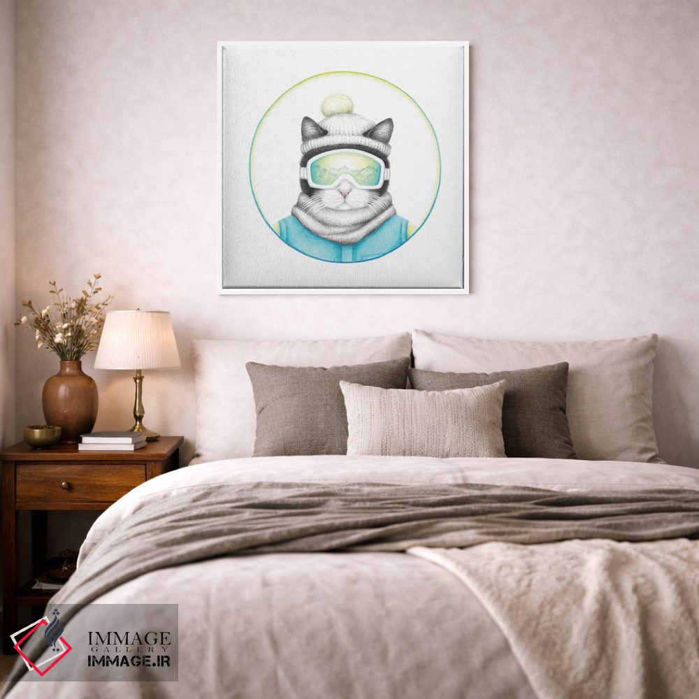 تابلو دکوراتیو گربه اسکی باز سیاه و سفید اثر مندی هک - D1W