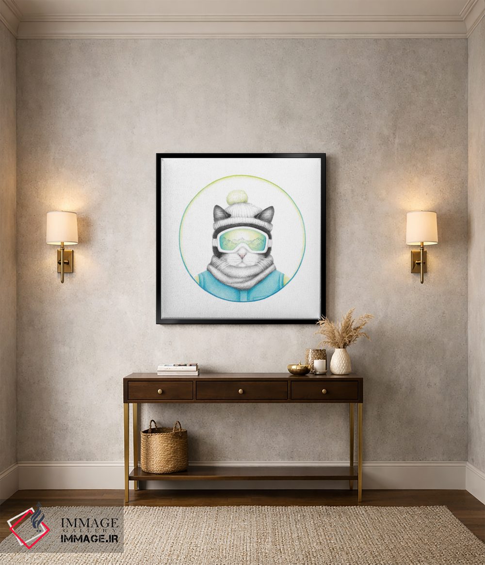 تابلو دکوراتیو گربه اسکی باز سیاه و سفید اثر مندی هک - D2B