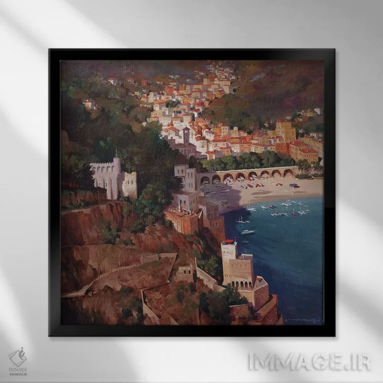 تابلو دکوراتیو سواحل ایتالیا اثر ماهر مرکوس - نمای قابدار مشکی