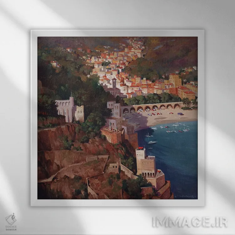 تابلو دکوراتیو سواحل ایتالیا اثر ماهر مرکوس - نمای قابدار سفید
