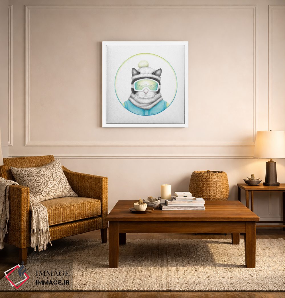 تابلو دکوراتیو گربه اسکی باز سیاه و سفید اثر مندی هک - D3W