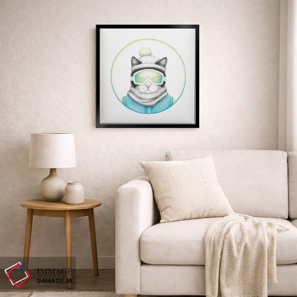 تابلو دکوراتیو گربه اسکی باز سیاه و سفید اثر مندی هک - D5B