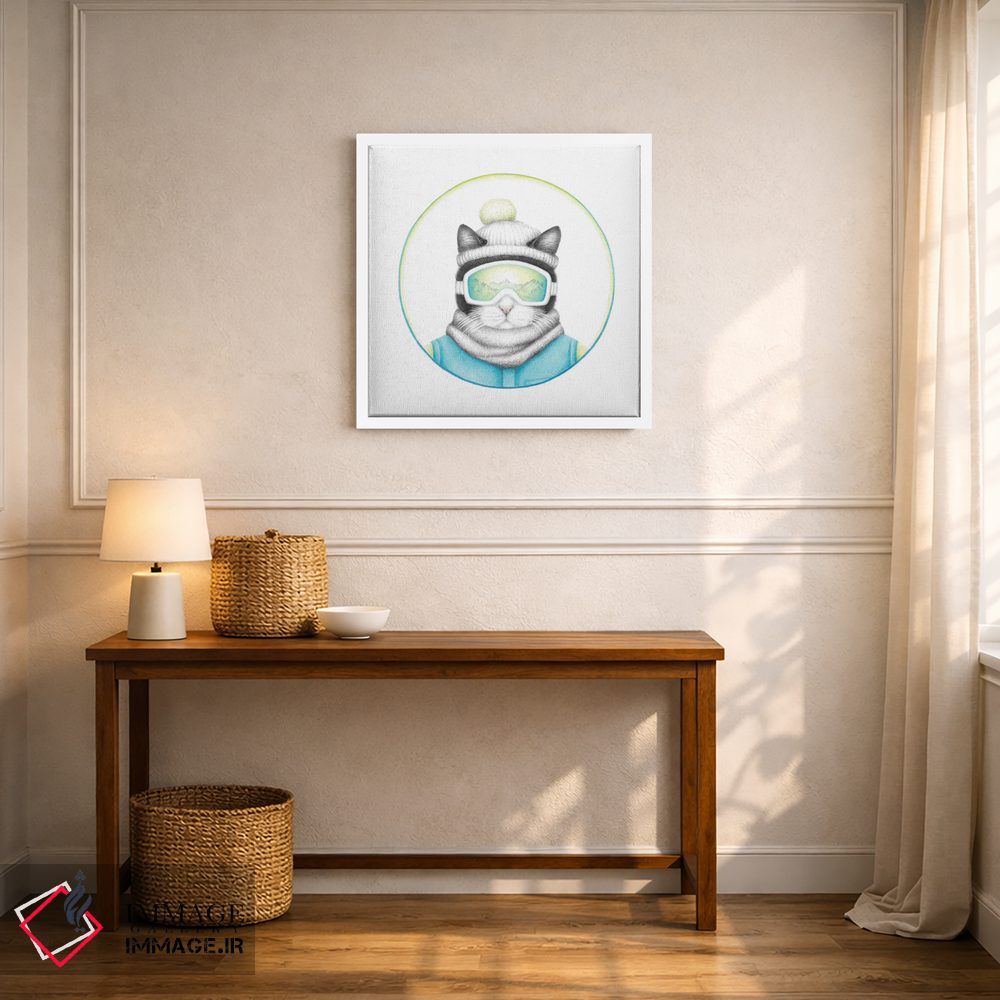 تابلو دکوراتیو گربه اسکی باز سیاه و سفید اثر مندی هک - D4W