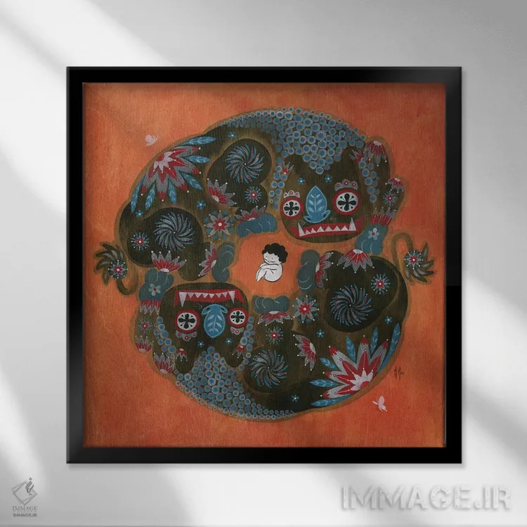 تابلو دکوراتیو برکت های سنتی اثر مارتین هسو - نمای قابدار مشکی