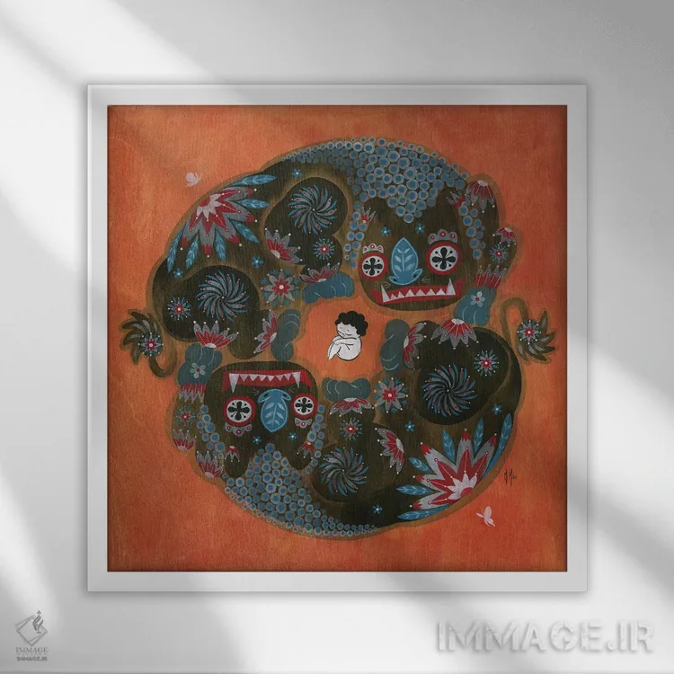 تابلو دکوراتیو برکت های سنتی اثر مارتین هسو - نمای قابدار سفید