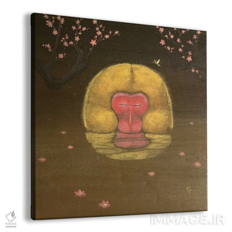 تابلو دکوراتیو میمون و شکوفه های آلو اثر مارتین هسو - نمای پرسپکتیو محصول