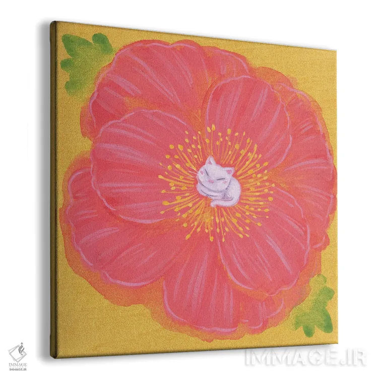 تابلو دکوراتیو گربه سفید و شقایق اثر مارتین هسو - نمای پرسپکتیو محصول