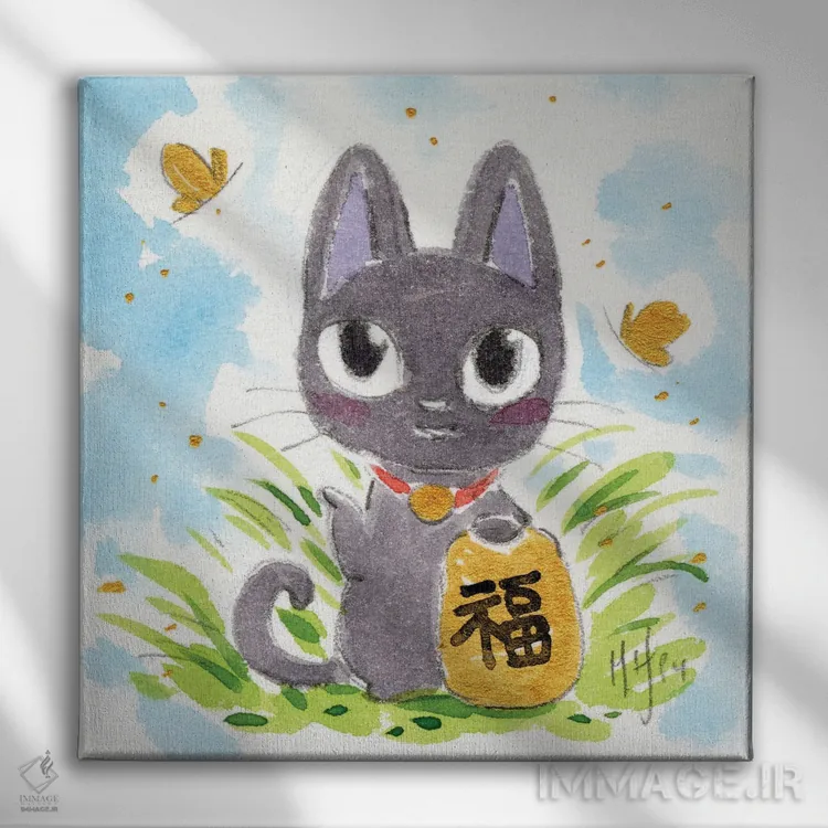 تابلو دکوراتیو گربه خوش شانس اثر مارتین هسو - نمای روبهرو روی دیوار