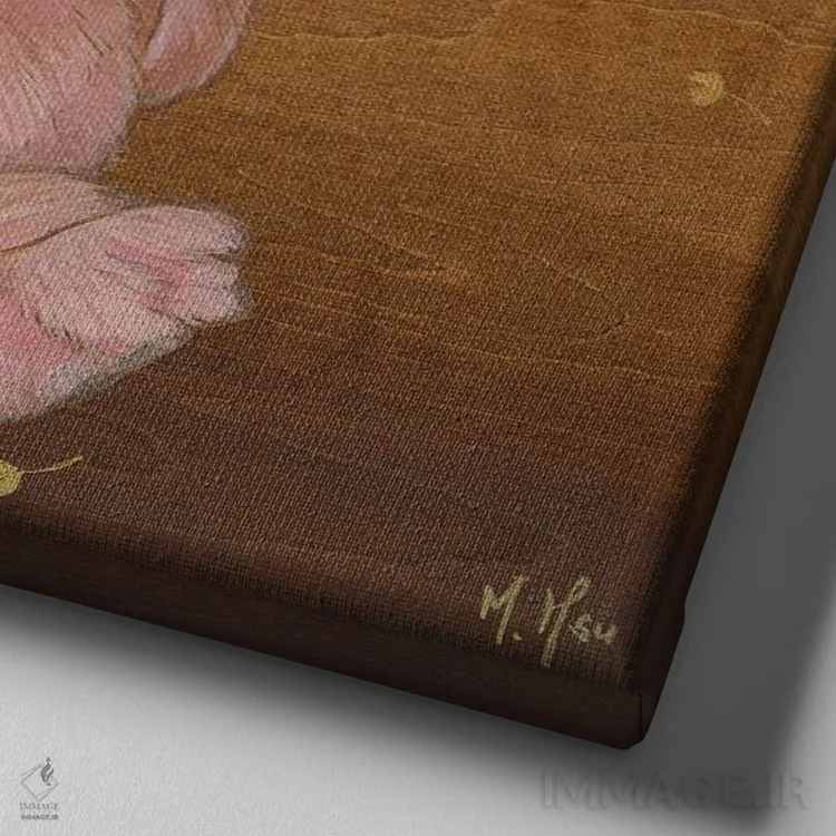 تابلو دکوراتیو بچه خرگوش جکالوپ و درخت جینکو اثر مارتین هسو - نمای نزدیک بافت بوم