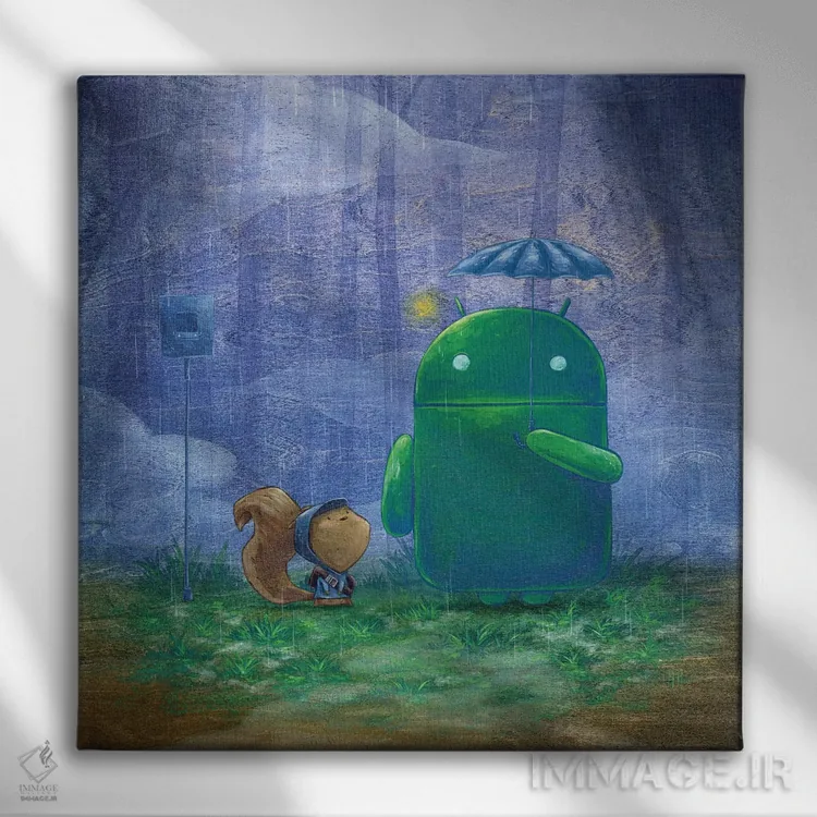 تابلو دکوراتیو باران ربات اثر مارتین هسو - نمای روبهرو روی دیوار