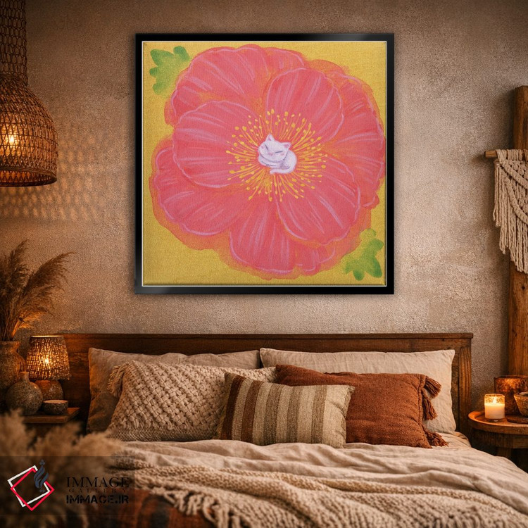 تابلو دکوراتیو گربه سفید و شقایق اثر مارتین هسو - D1B