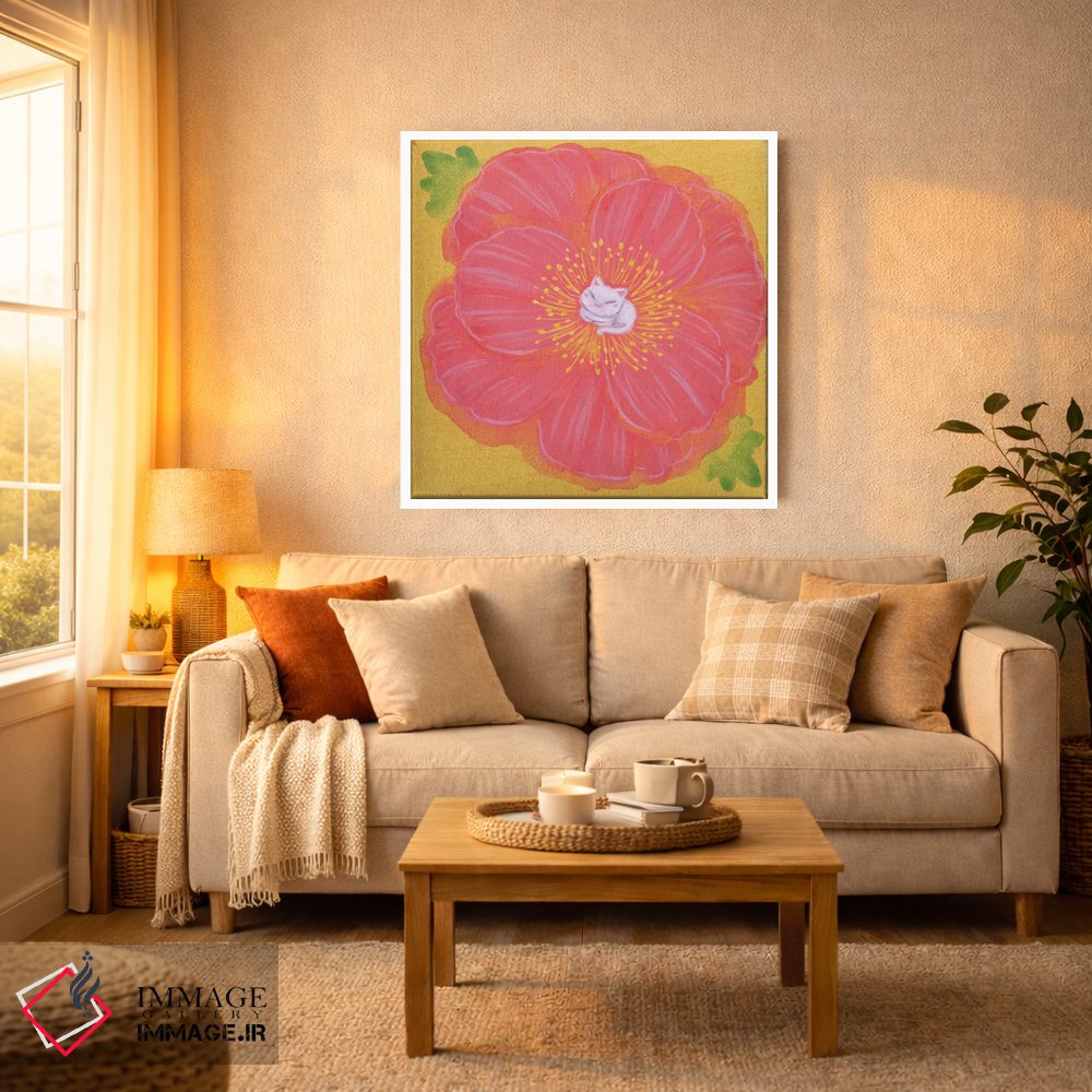 تابلو دکوراتیو گربه سفید و شقایق اثر مارتین هسو - D2W