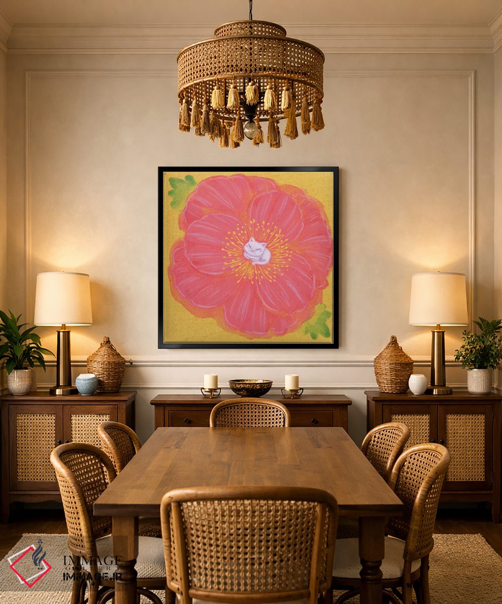 تابلو دکوراتیو گربه سفید و شقایق اثر مارتین هسو - D3B