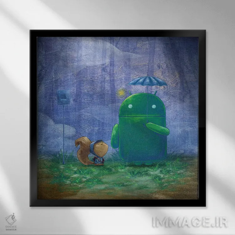 تابلو دکوراتیو باران ربات اثر مارتین هسو - نمای قابدار مشکی