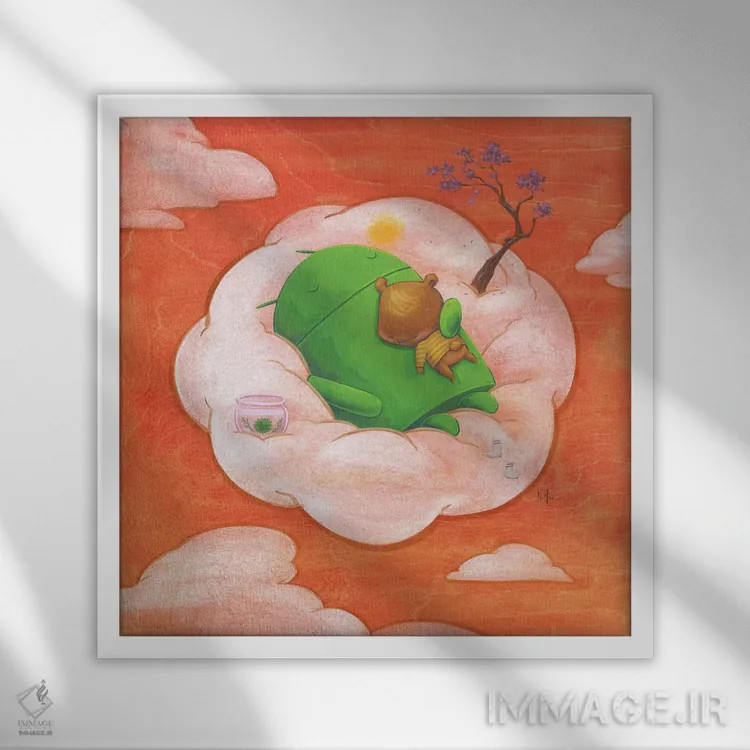 تابلو دکوراتیو خرس ربات اثر مارتین هسو - نمای قابدار سفید