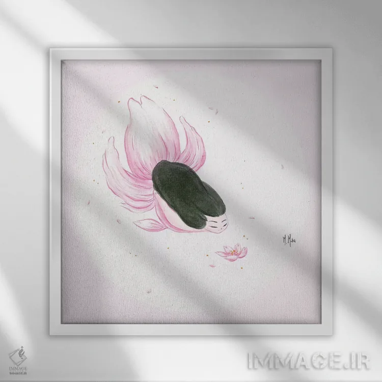 تابلو دکوراتیو پری دریایی ماهی طلایی اثر مارتین هسو - نمای قابدار سفید