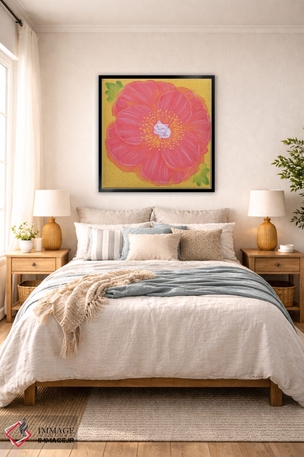 تابلو دکوراتیو گربه سفید و شقایق اثر مارتین هسو - D6B