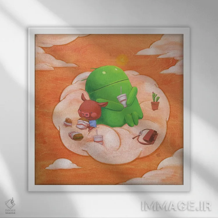 تابلو دکوراتیو خوک ربات اثر مارتین هسو - نمای قابدار سفید