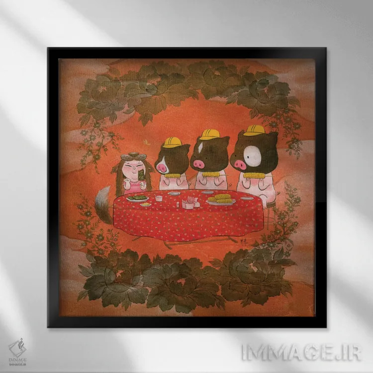 تابلو دکوراتیو سه خوک اثر مارتین هسو - نمای قابدار مشکی