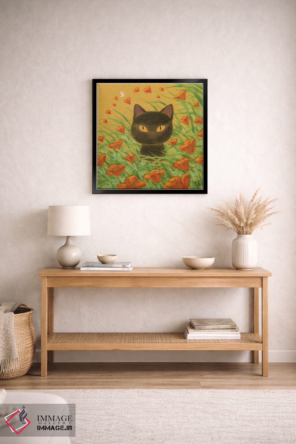 تابلو دکوراتیو گربه سیاه و شقایق های کالیفرنیا اثر مارتین هسو - D5B