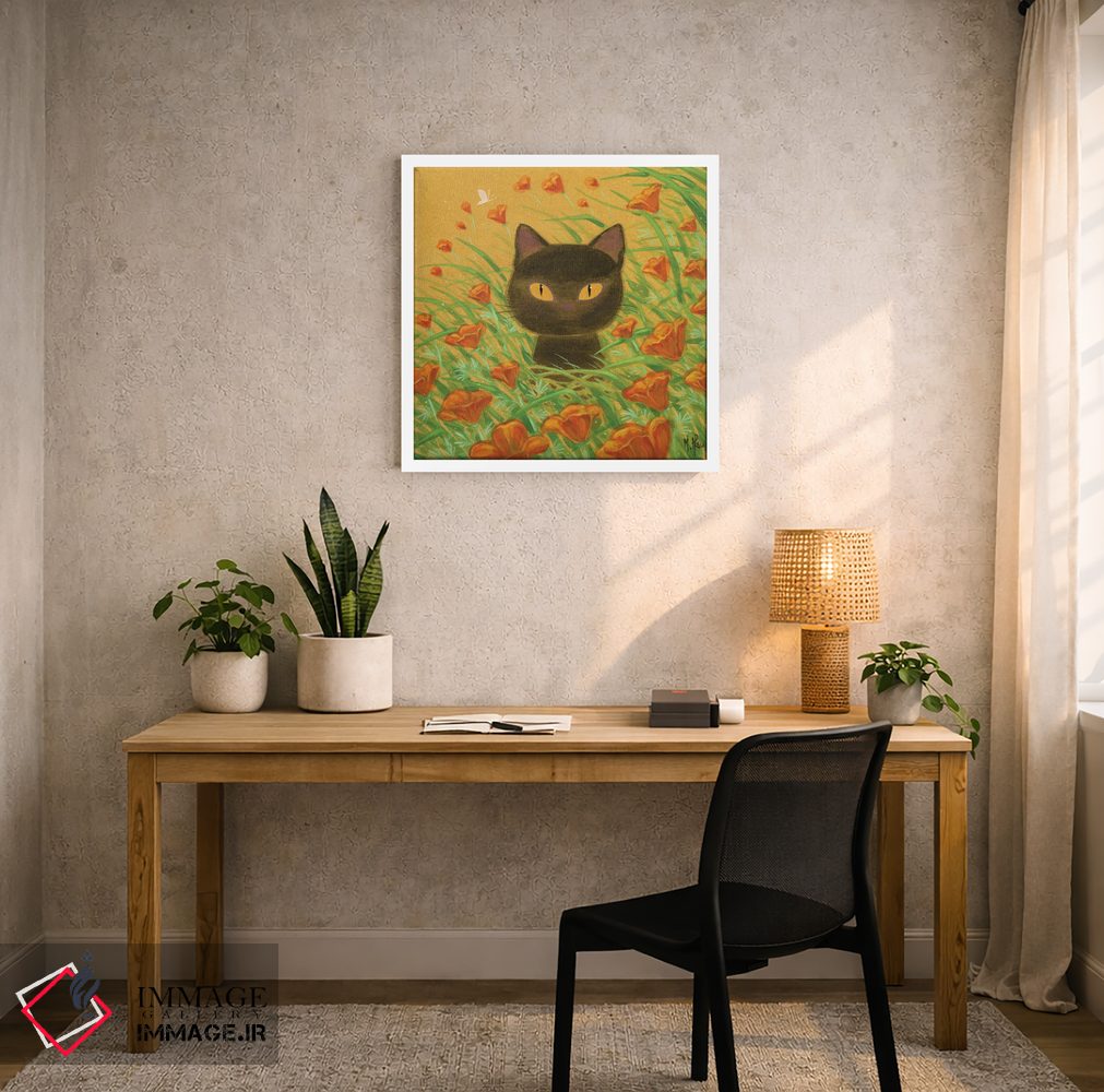 تابلو دکوراتیو گربه سیاه و شقایق های کالیفرنیا اثر مارتین هسو - D6W