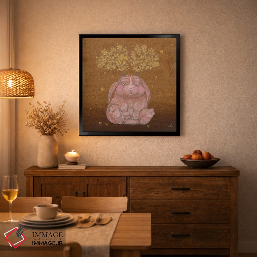 تابلو دکوراتیو بچه خرگوش جکالوپ و درخت جینکو اثر مارتین هسو - D5B