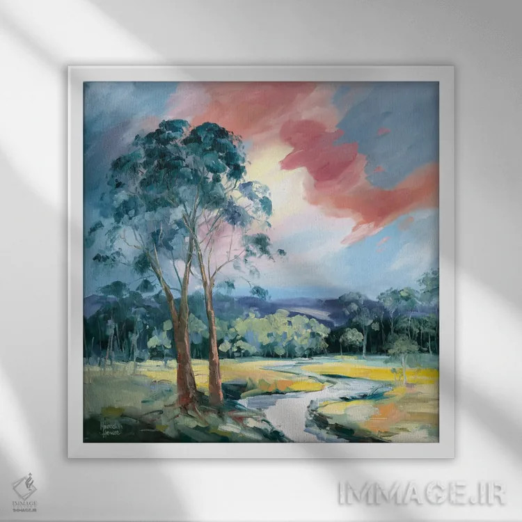 تابلو دکوراتیو رقص نور هنگام غروب اثر مردیت هاوس - نمای قابدار سفید