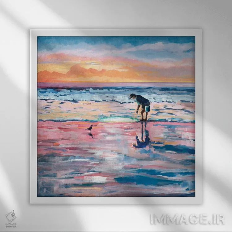 تابلو دکوراتیو ماهیگیری در آب های کم عمق اثر مردیت هاوس - نمای قابدار سفید