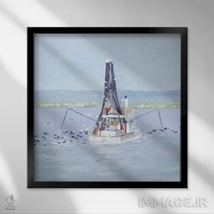 تابلو دکوراتیو کشتی ماهیگیری اثر مردیت هاوس - نمای قابدار مشکی