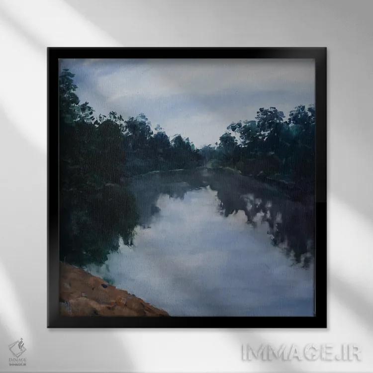 تابلو انتزاعی رودخانه مکینتایر اثر مردیت هاوس - نمای قابدار مشکی