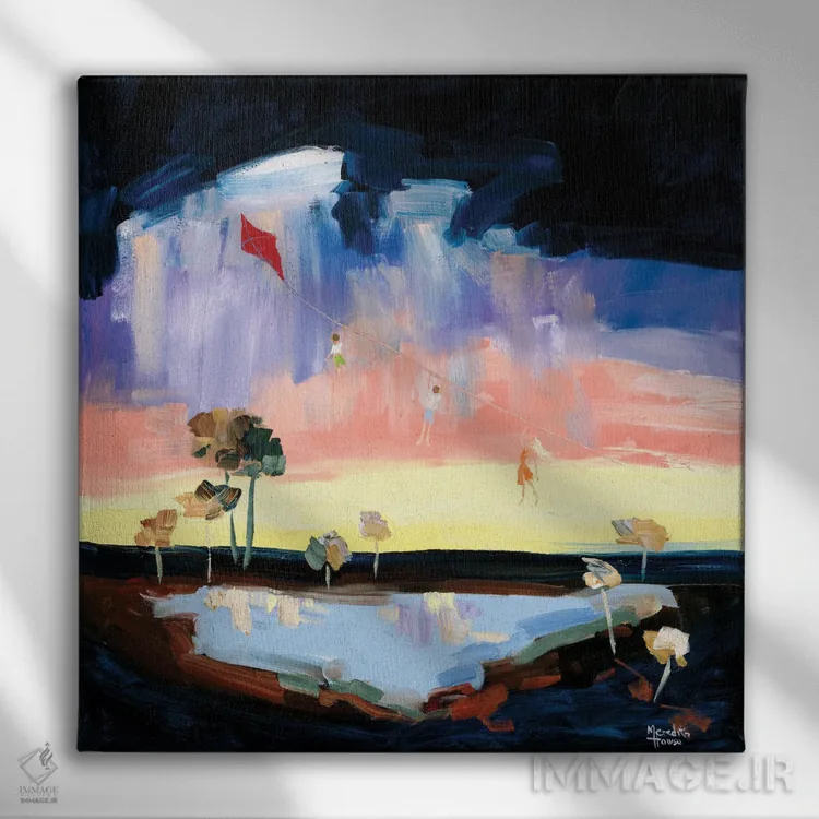 تابلو دکوراتیو بادبادک بازی در بیابان اثر مردیت هاوس - نمای روبهرو روی دیوار