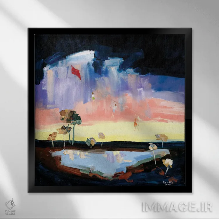 تابلو دکوراتیو بادبادک بازی در بیابان اثر مردیت هاوس - نمای قابدار مشکی