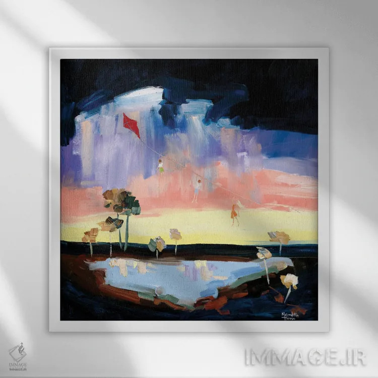 تابلو دکوراتیو بادبادک بازی در بیابان اثر مردیت هاوس - نمای قابدار سفید