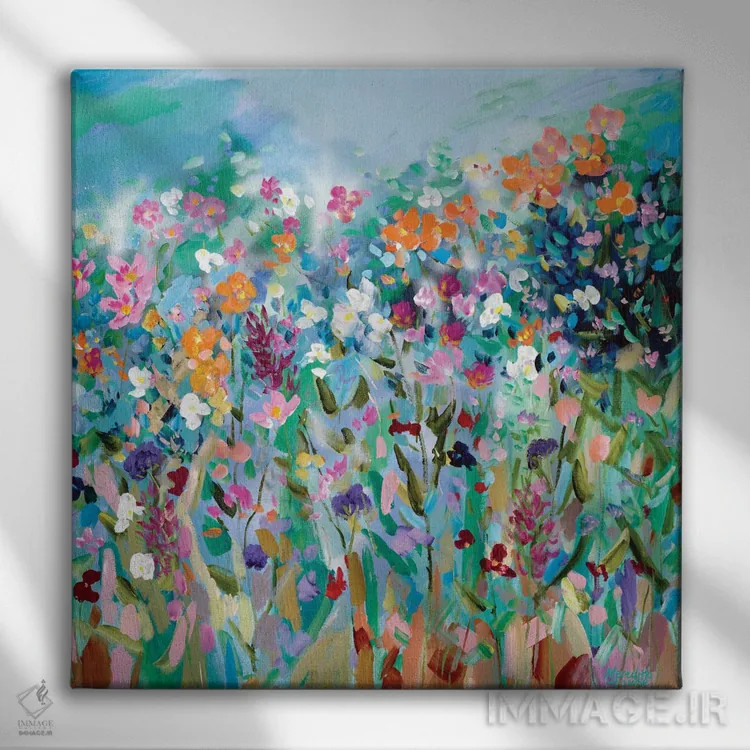 تابلو دکوراتیو رقصیدن گل ها اثر مردیت هاوس - نمای روبهرو روی دیوار