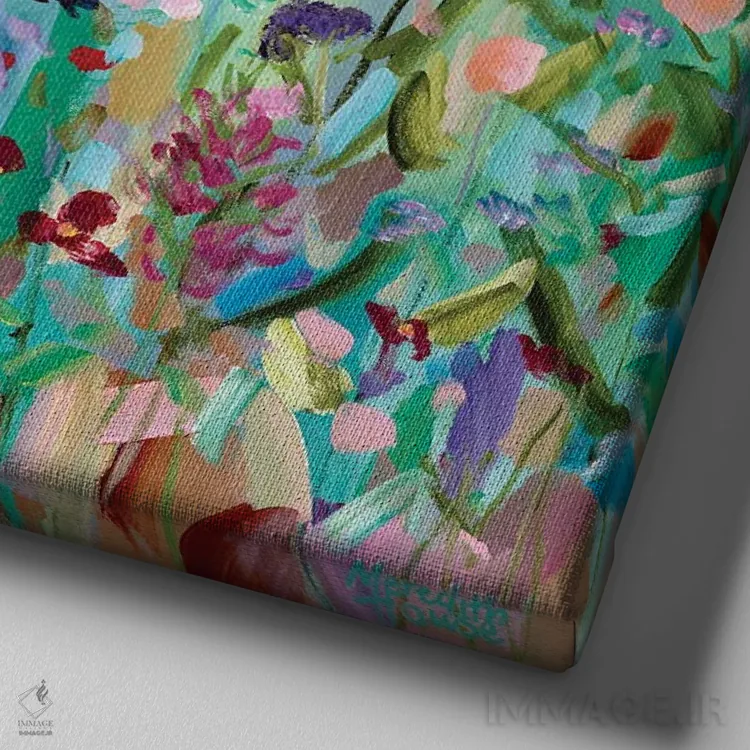 تابلو دکوراتیو رقصیدن گل ها اثر مردیت هاوس - نمای نزدیک بافت بوم