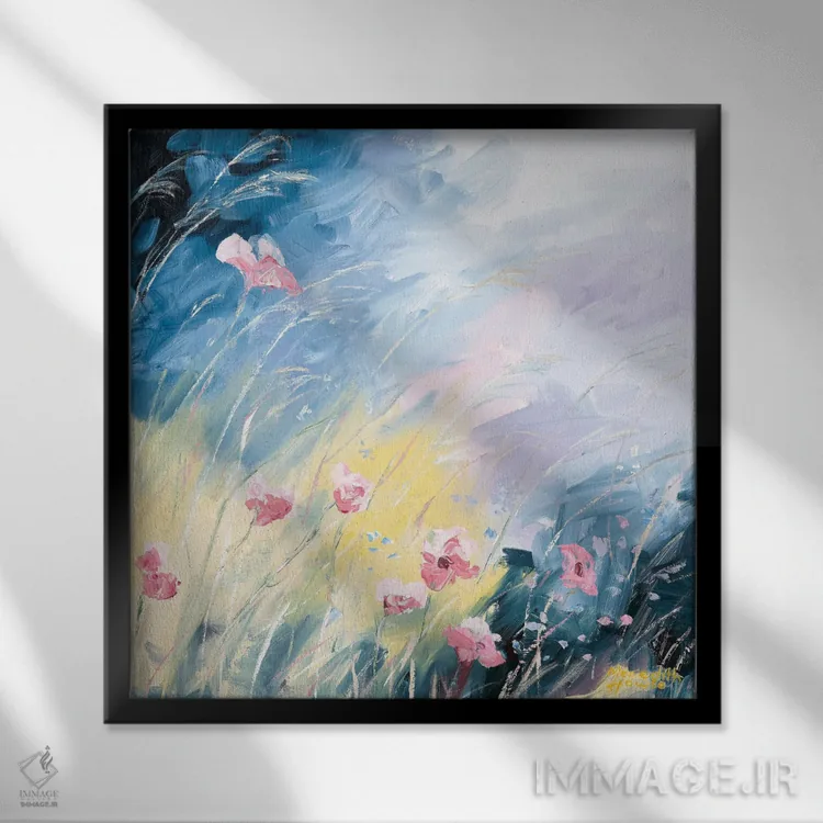 تابلو دکوراتیو شکوفه های در حال تاب خوردن اثر مردیت هاوس - نمای قابدار مشکی