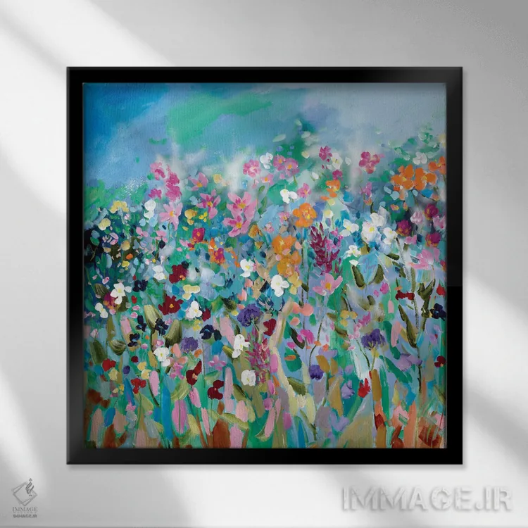 تابلو دکوراتیو رقصیدن گل ها II اثر مردیت هاوس - نمای قابدار مشکی