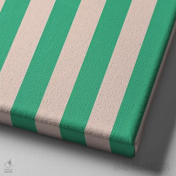 تابلو مینیمال راه راه نعنایی اثر استودیو هنری میهو - نمای نزدیک بافت بوم