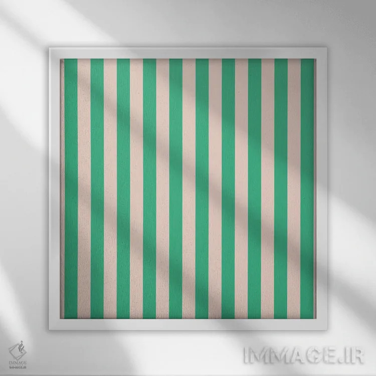 تابلو مینیمال راه راه نعنایی اثر استودیو هنری میهو - نمای قابدار سفید