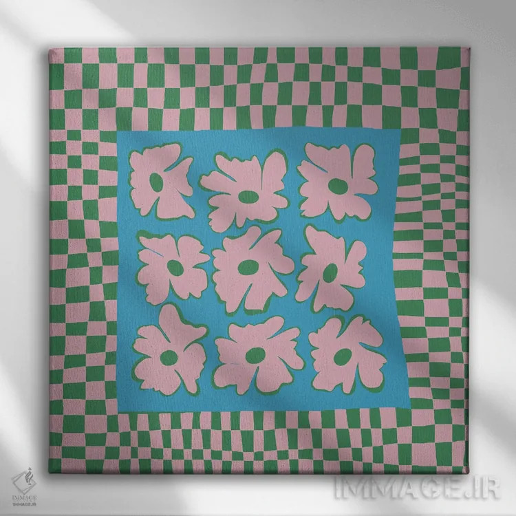 تابلو مدرن "صفحه شطرنجی طبیعت با رنگ های ملایم" اثر استودیو هنری میهو - نمای روبهرو روی دیوار