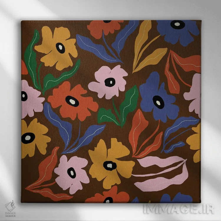 تابلو مدرن طرح گل انتزاعی اثر استودیو هنری میهو - نمای روبهرو روی دیوار