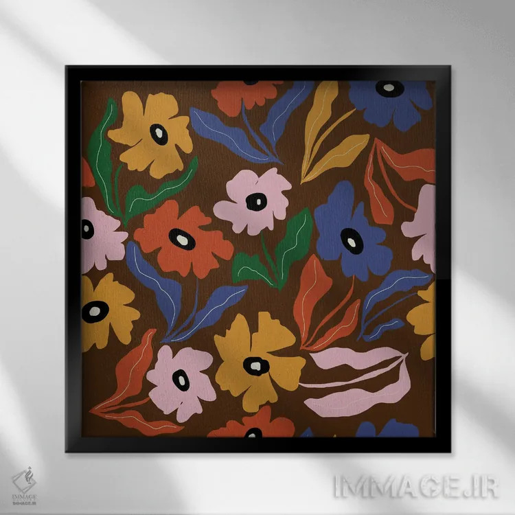تابلو مدرن طرح گل انتزاعی اثر استودیو هنری میهو - نمای قابدار مشکی