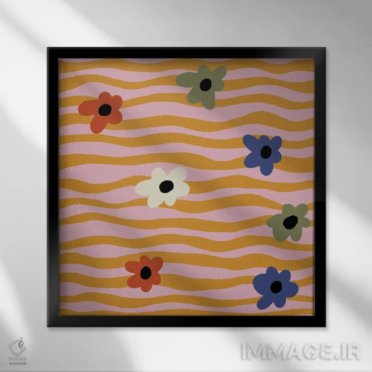 تابلو مدرن ستاره گل دار چشمک زن اثر استودیو هنری میهو - نمای قابدار مشکی