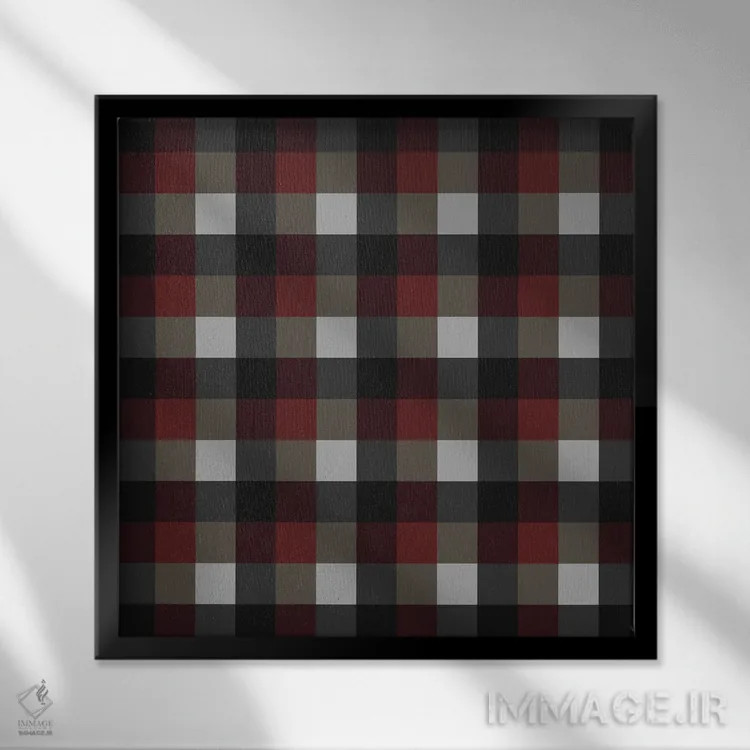 تابلو مدرن پارچه چهارخانه قدیمی اثر استودیو هنری میهو - نمای قابدار مشکی