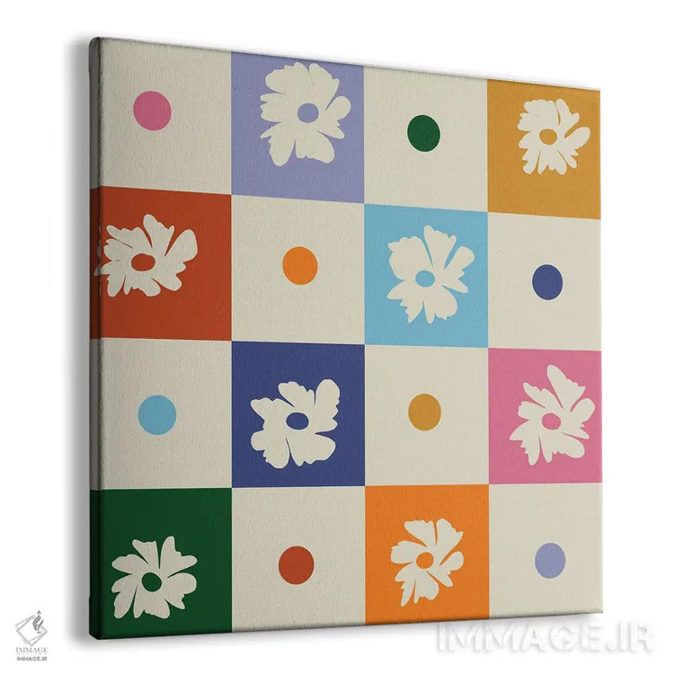 تابلو مدرن "صفحه شطرنجی گلدار رترو" اثر استودیو هنری میهو - نمای پرسپکتیو محصول