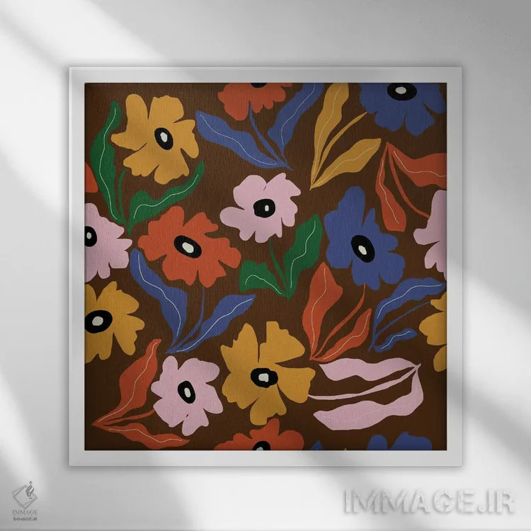 تابلو مدرن طرح گل انتزاعی اثر استودیو هنری میهو - نمای قابدار سفید