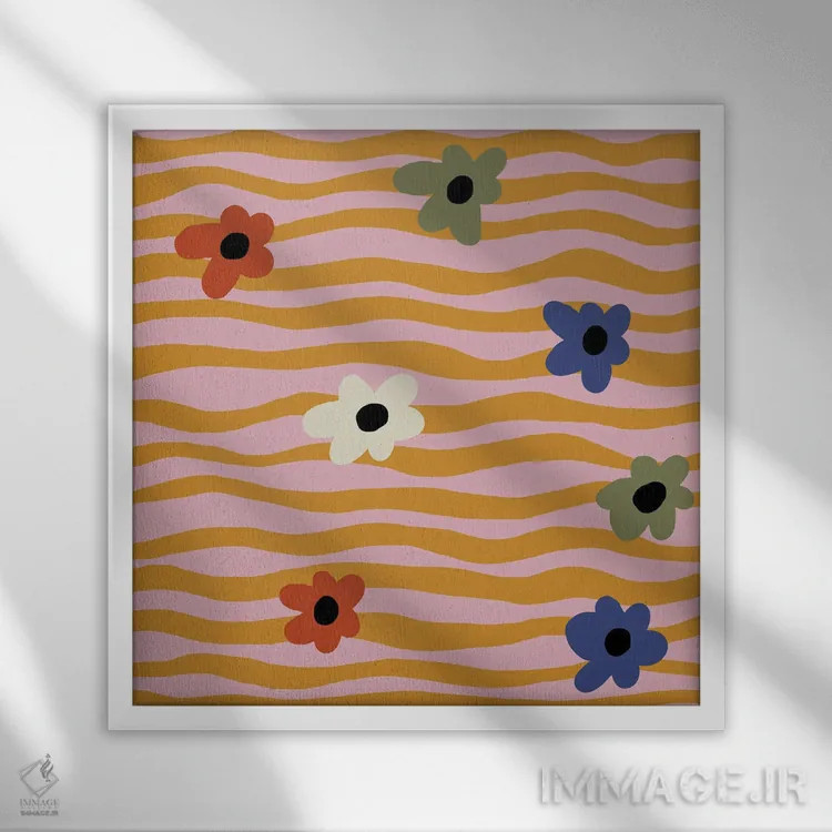 تابلو مدرن ستاره گل دار چشمک زن اثر استودیو هنری میهو - نمای قابدار سفید