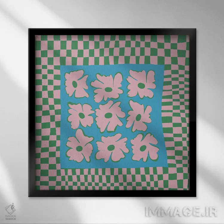 تابلو مدرن "صفحه شطرنجی طبیعت با رنگ های ملایم" اثر استودیو هنری میهو - نمای قابدار مشکی