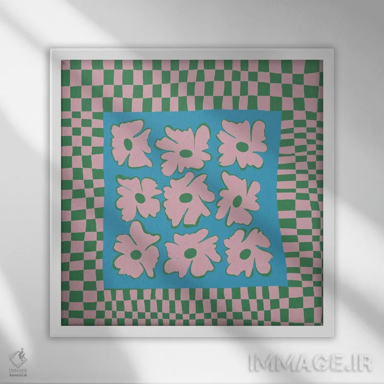 تابلو مدرن "صفحه شطرنجی طبیعت با رنگ های ملایم" اثر استودیو هنری میهو - نمای قابدار سفید